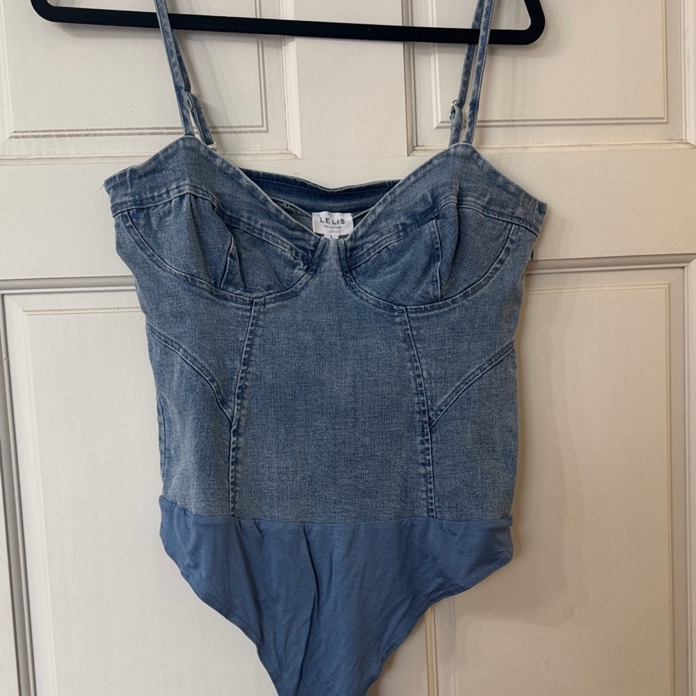 Le Lis Denim Bodysuit with Blue Hue